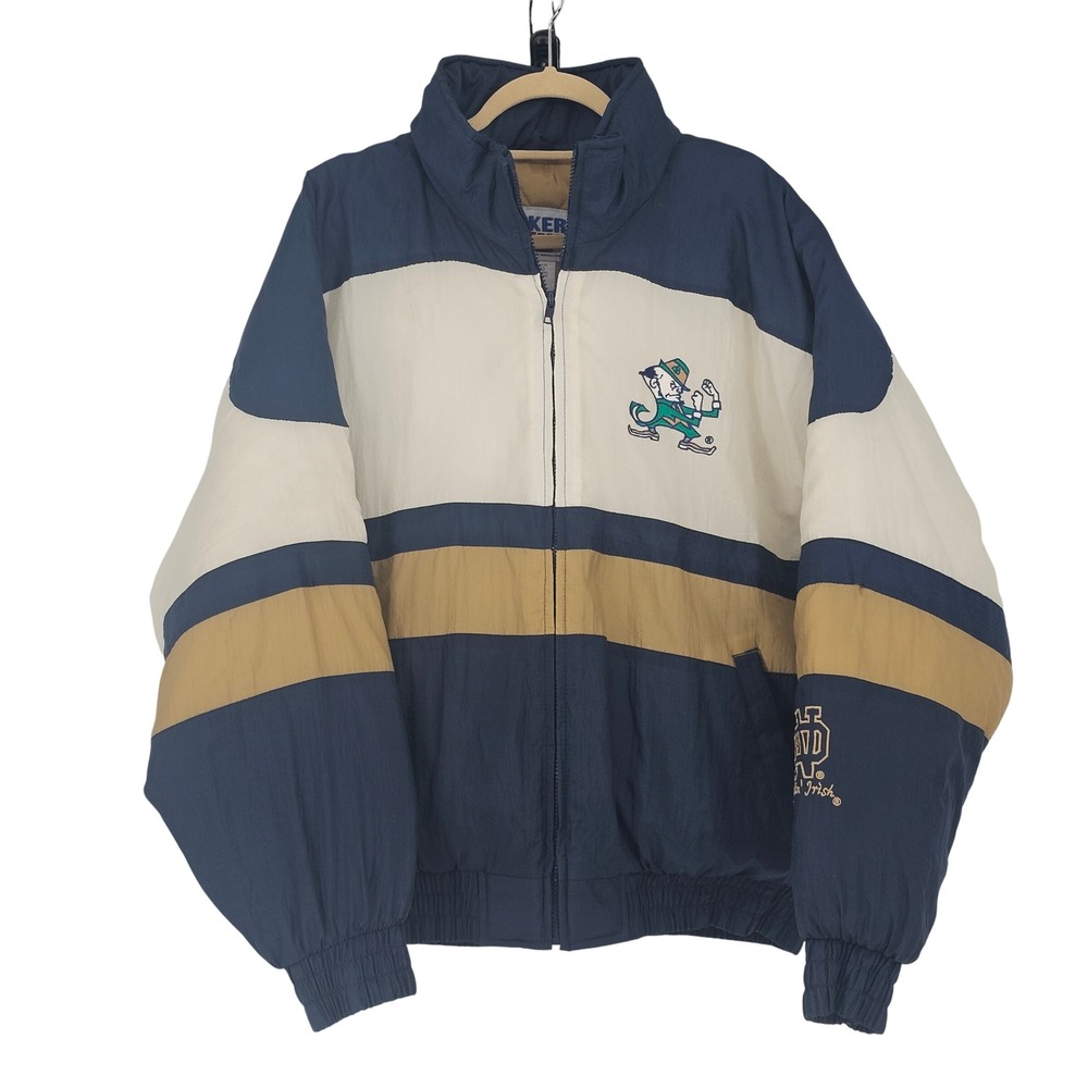 Vintage 90s Notre Dame Fighting Irish Locker Line Jacket XL Colorblock Russell